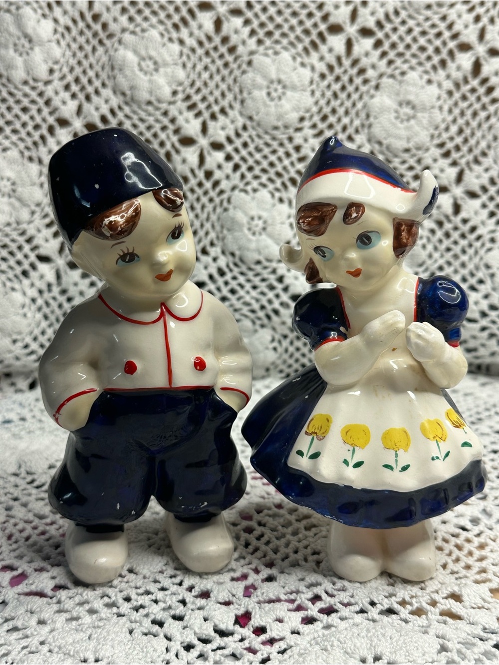 Vintage Mid Century Modern 1955 Kreiss Dutch Children Ceramic Figurine Pair